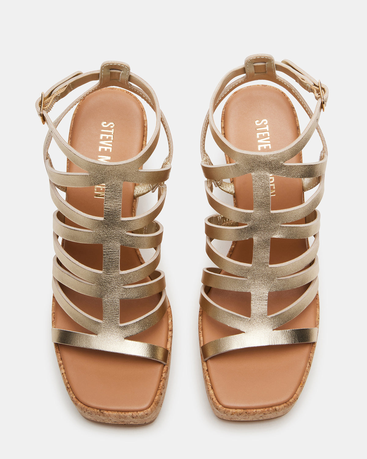COZETTE Gold Leather Women's Platform Square-Toe Wedge Sandal | Steve Madden