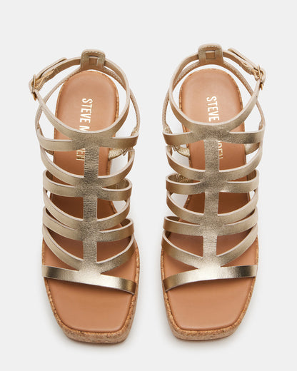 COZETTE Gold Leather Women's Platform Square-Toe Wedge Sandal | Steve Madden