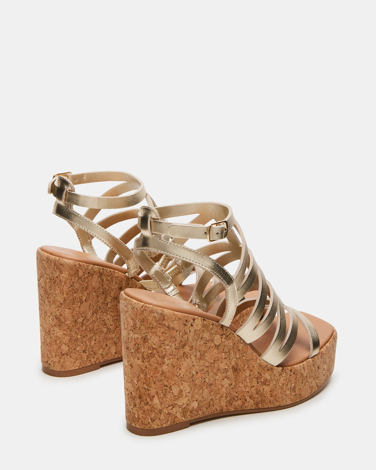 COZETTE Gold Leather Women's Platform Square-Toe Wedge Sandal | Steve Madden