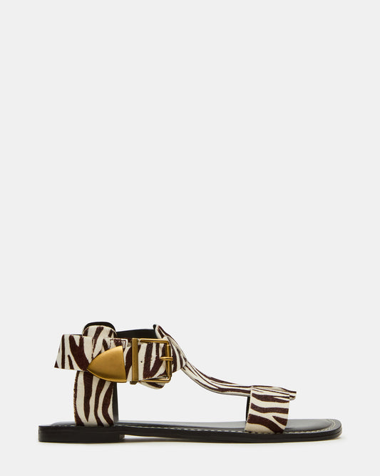 BRAZINN Zebra Strappy Flat Sandal Women's Sandal | Steve Madden