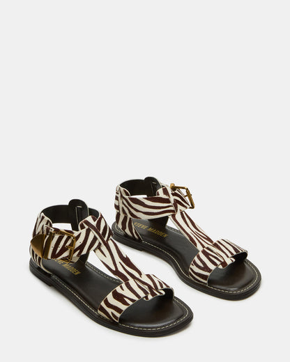 BRAZINN Zebra Strappy Flat Sandal Women's Sandal | Steve Madden