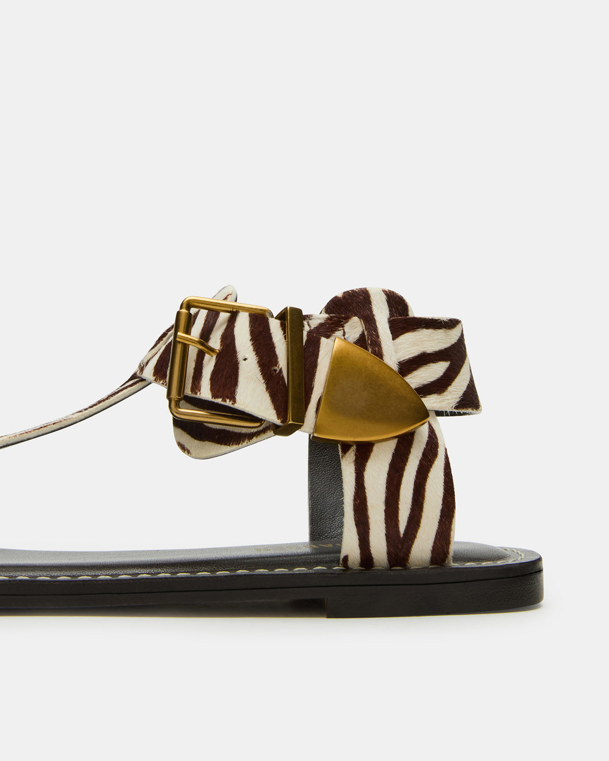 BRAZINN Zebra Strappy Flat Sandal Women's Sandal | Steve Madden