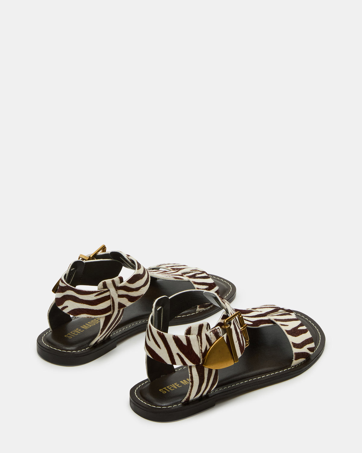 BRAZINN Zebra Strappy Flat Sandal Women's Sandal | Steve Madden