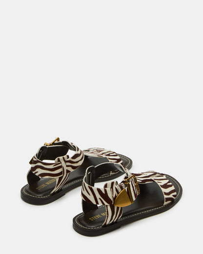 BRAZINN Zebra Strappy Flat Sandal Women's Sandal | Steve Madden