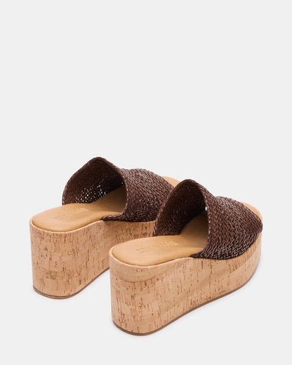 COASTAL Brown Raffia Platform Wedge Mule Women's Sandal | Steve Madden