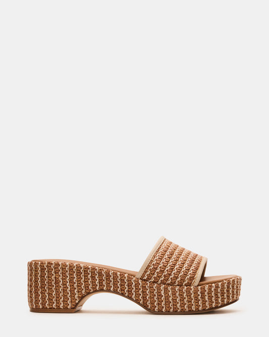 COSIMA Natural Platform Raffia Slide Women's Sandal | Steve Madden