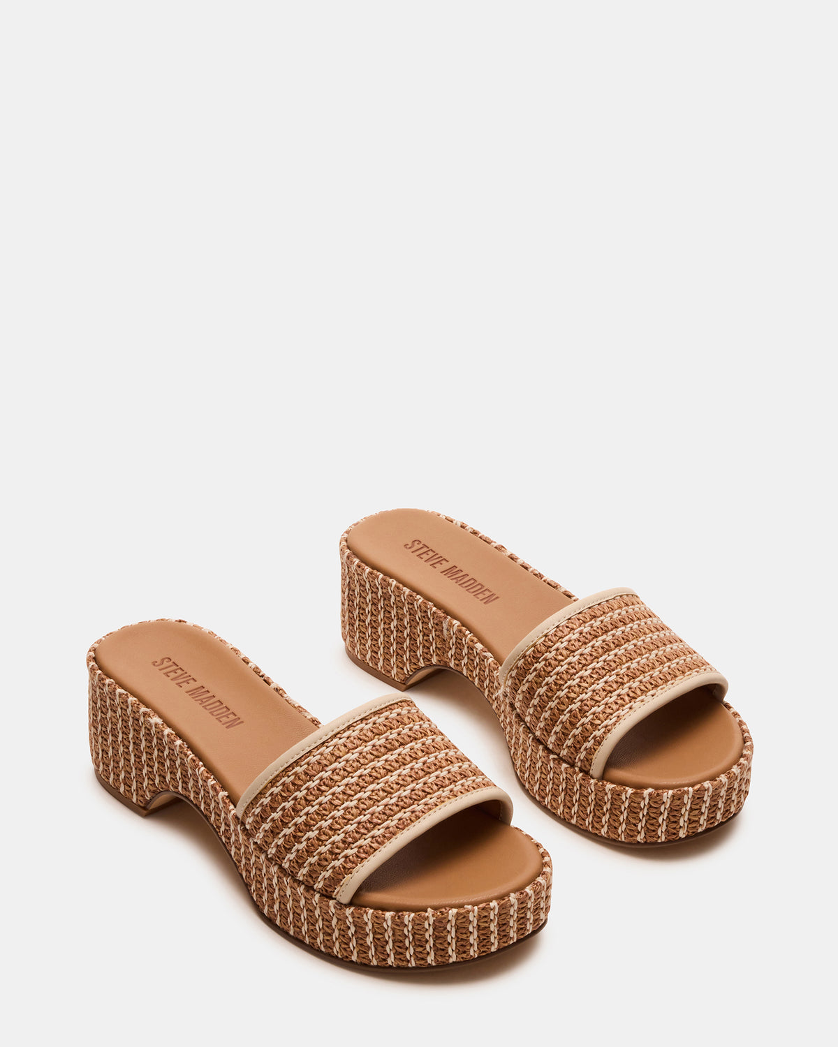 COSIMA Natural Platform Raffia Slide Women's Sandal | Steve Madden