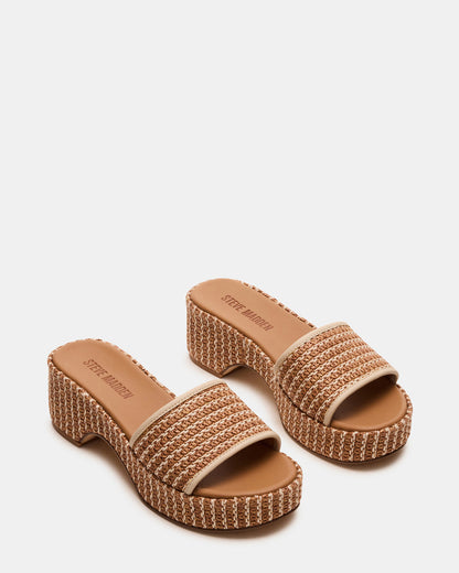 COSIMA Natural Platform Raffia Slide Women's Sandal | Steve Madden