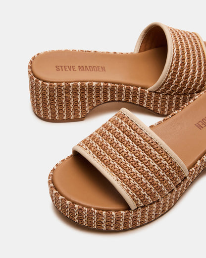 COSIMA Natural Platform Raffia Slide Women's Sandal | Steve Madden