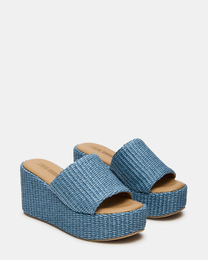 JETTY Blue Raffia Platform Wedge Women's Sandal | Steve Madden