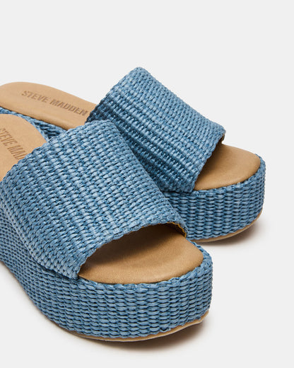 JETTY Blue Raffia Platform Wedge Women's Sandal | Steve Madden