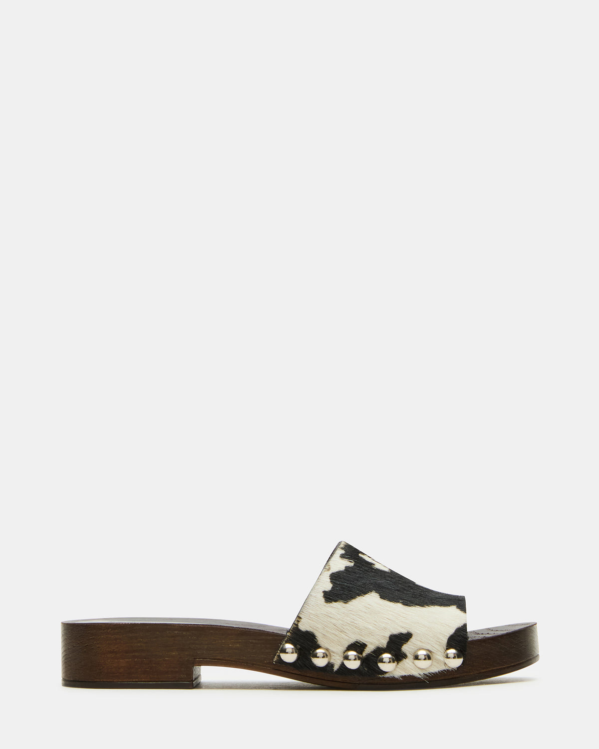 CENTO Black Cow Print Studded Slide Women's Sandal | Steve Madden