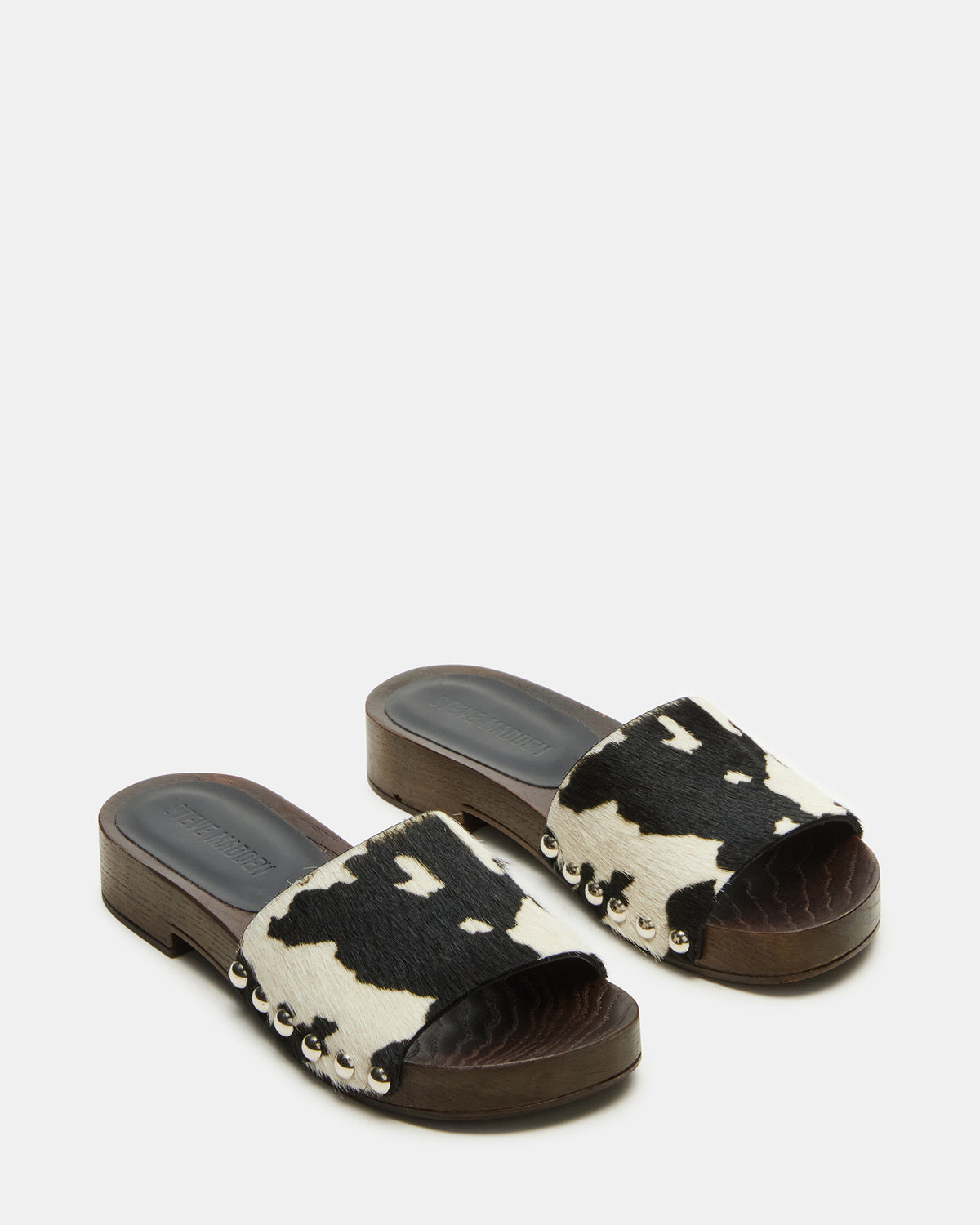 CENTO Black Cow Print Studded Slide Women's Sandal | Steve Madden