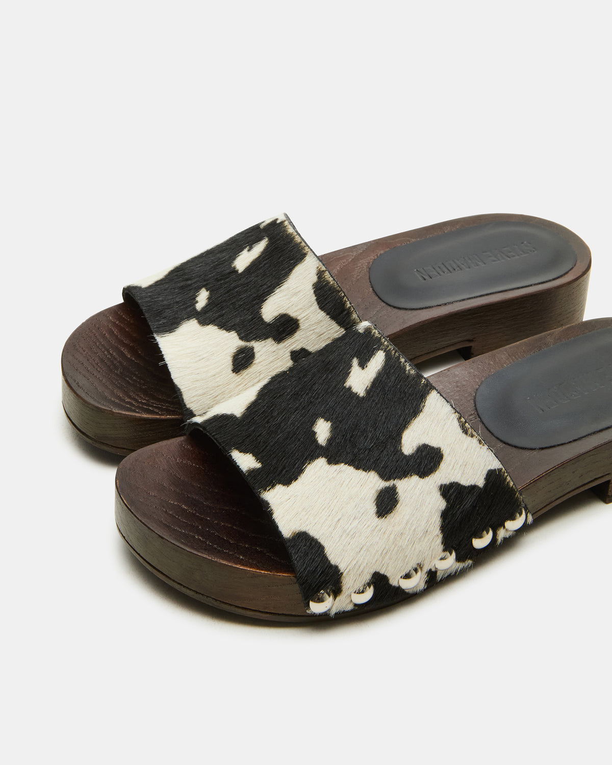 CENTO Black Cow Print Studded Slide Women's Sandal | Steve Madden