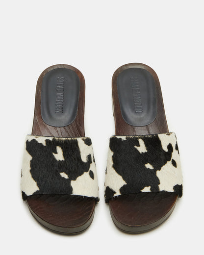 CENTO Black Cow Print Studded Slide Women's Sandal | Steve Madden