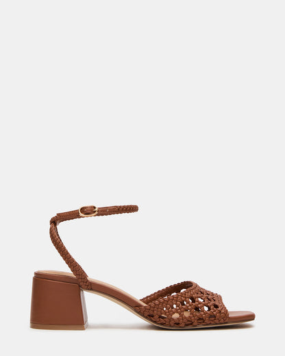 SOLEIL Tan Square-Toe Woven Women's Sandal | Steve Madden