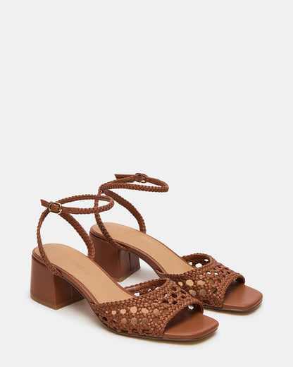 SOLEIL Tan Square-Toe Woven Women's Sandal | Steve Madden