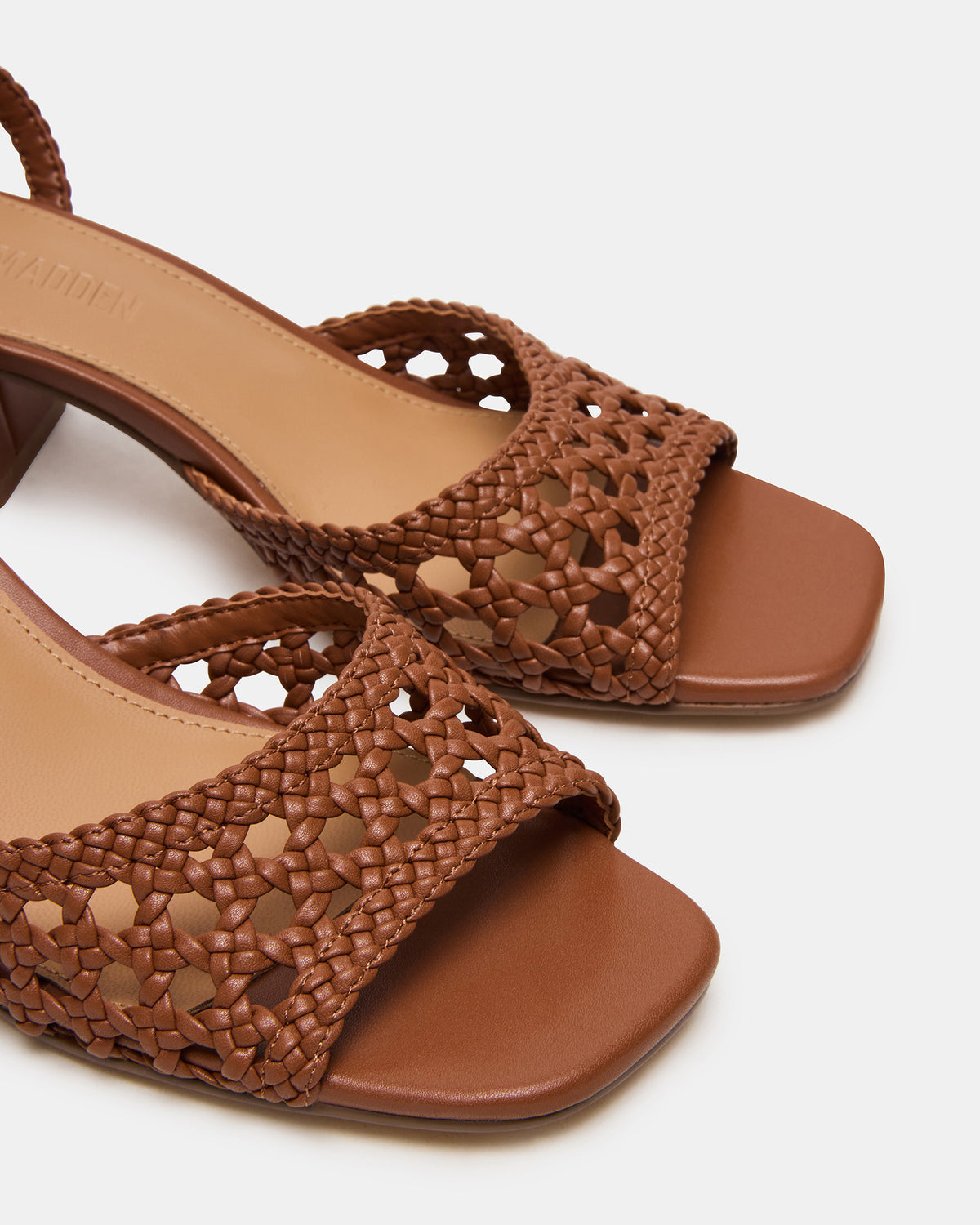 SOLEIL Tan Square-Toe Woven Women's Sandal | Steve Madden