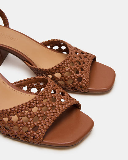 SOLEIL Tan Square-Toe Woven Women's Sandal | Steve Madden