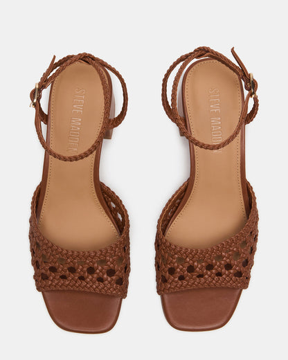 SOLEIL Tan Square-Toe Woven Women's Sandal | Steve Madden