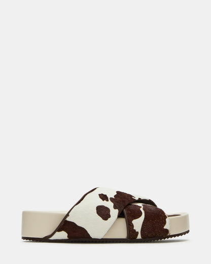 AVENDRA Brown Cow Print Flatform Slide Women's Sandal | Steve Madden