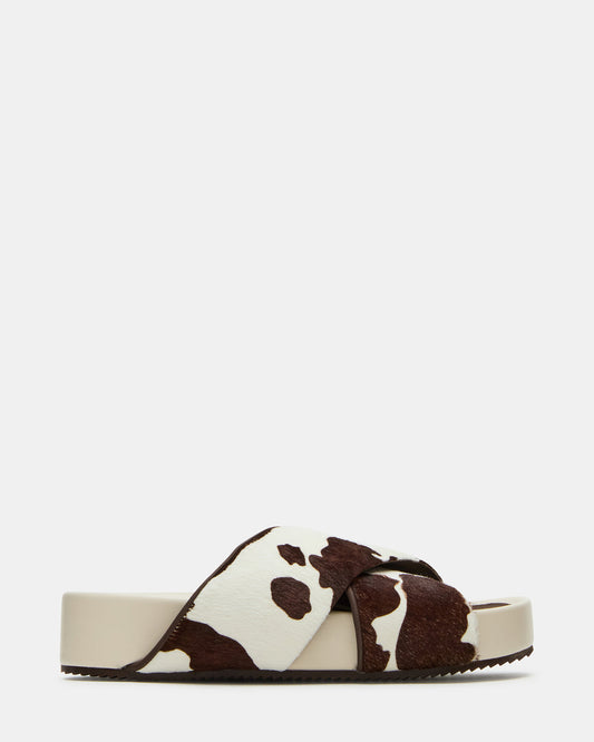 AVENDRA Brown Cow Print Flatform Slide Women's Sandal | Steve Madden