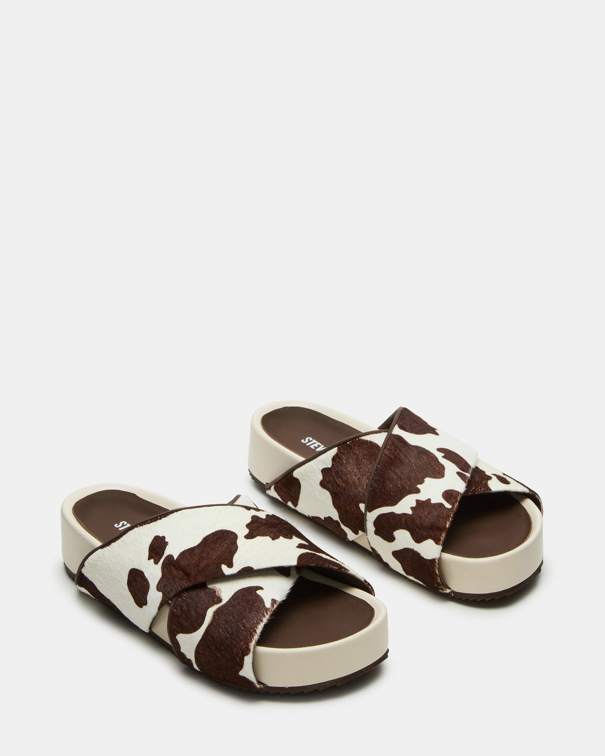 AVENDRA Brown Cow Print Flatform Slide Women's Sandal | Steve Madden