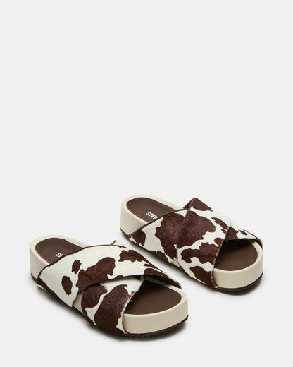 AVENDRA Brown Cow Print Flatform Slide Women's Sandal | Steve Madden