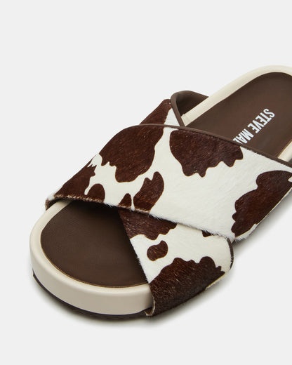 AVENDRA Brown Cow Print Flatform Slide Women's Sandal | Steve Madden