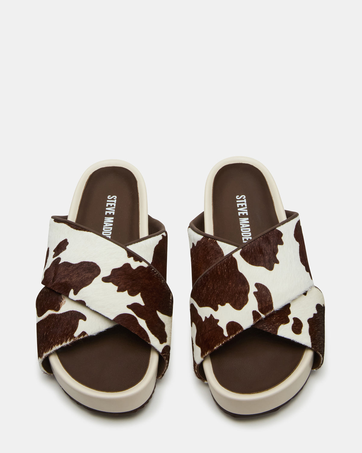 AVENDRA Brown Cow Print Flatform Slide Women's Sandal | Steve Madden
