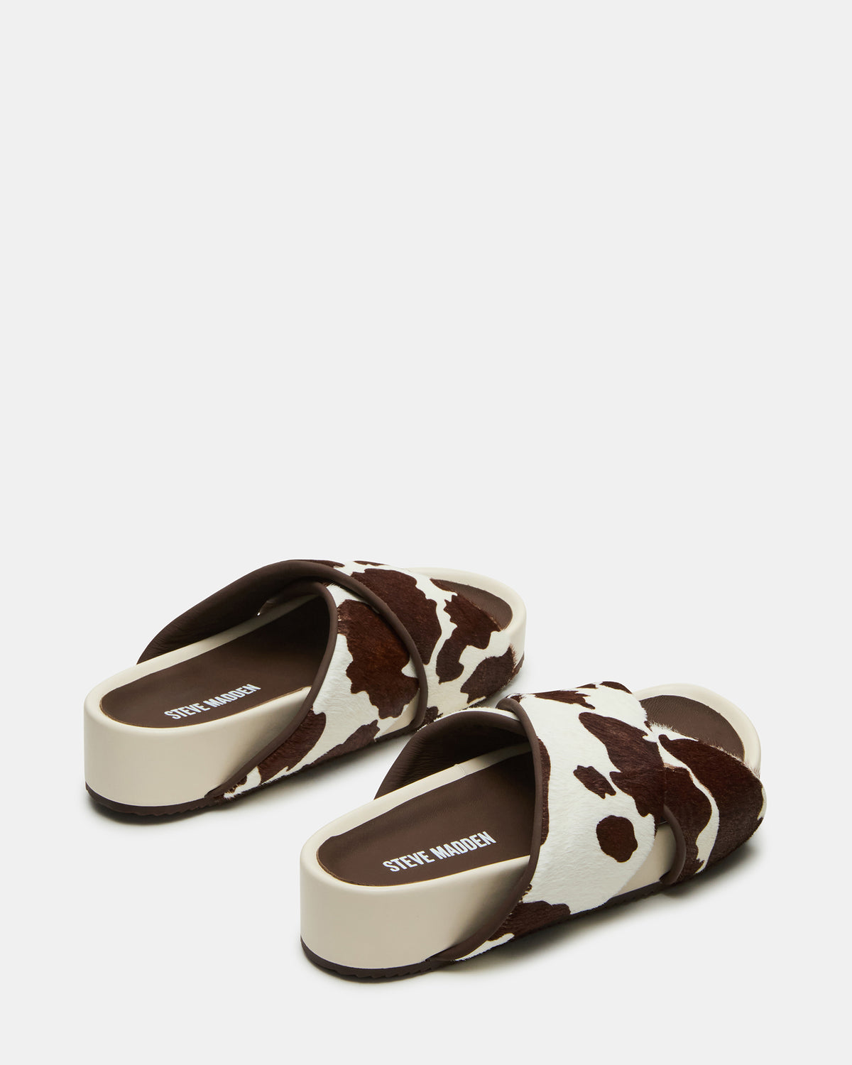 AVENDRA Brown Cow Print Flatform Slide Women's Sandal | Steve Madden