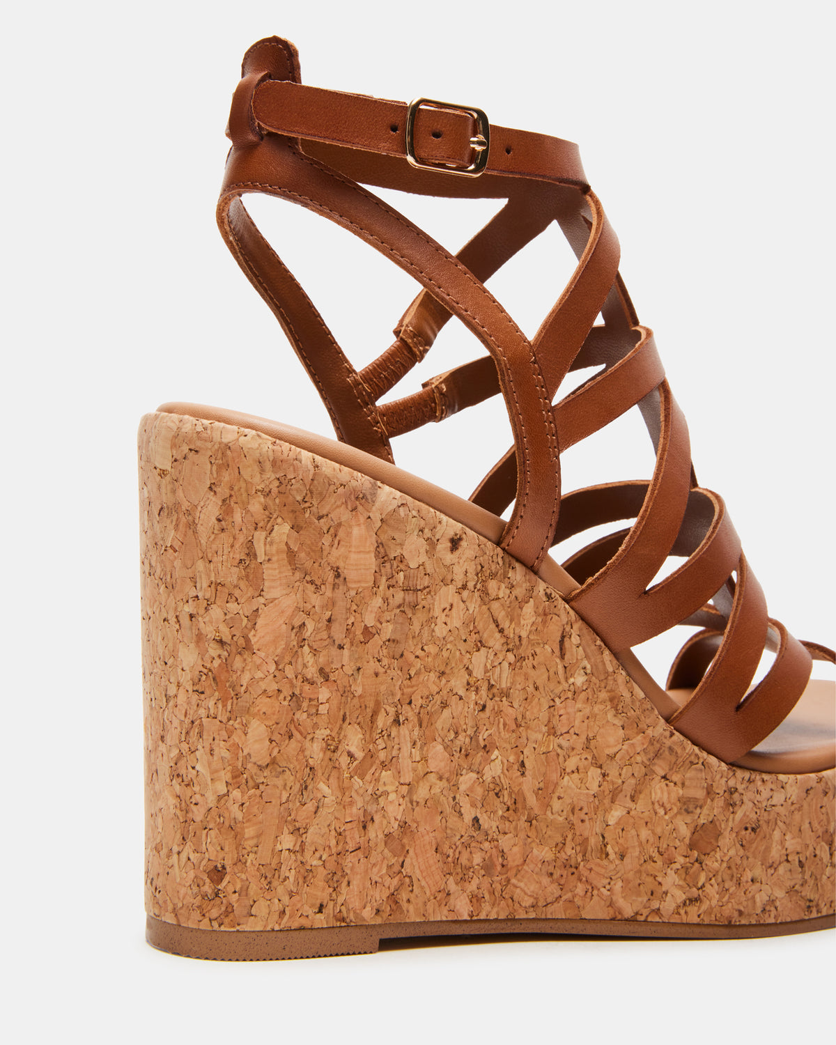 COZETTE Tan Leather Women's Platform Square-Toe Wedge Sandal | Steve Madden
