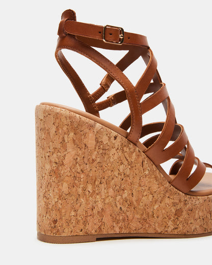 COZETTE Tan Leather Women's Platform Square-Toe Wedge Sandal | Steve Madden
