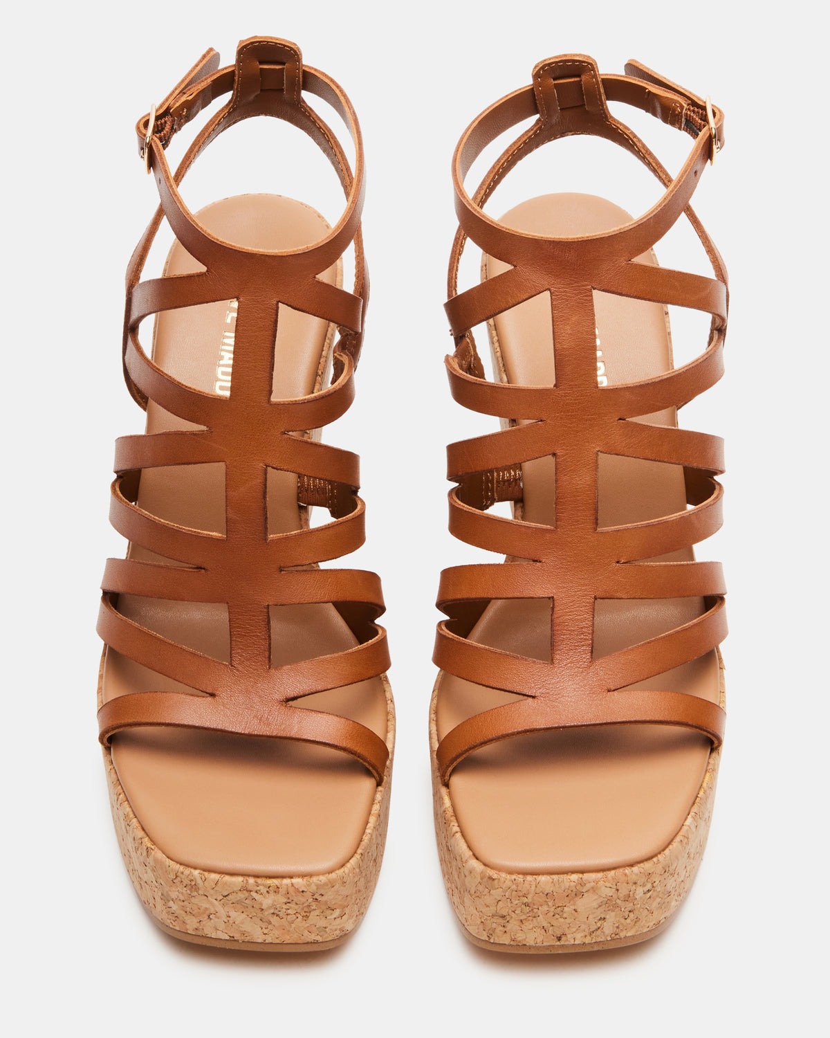 COZETTE Tan Leather Women's Platform Square-Toe Wedge Sandal | Steve Madden