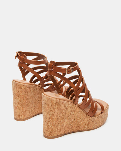 COZETTE Tan Leather Women's Platform Square-Toe Wedge Sandal | Steve Madden
