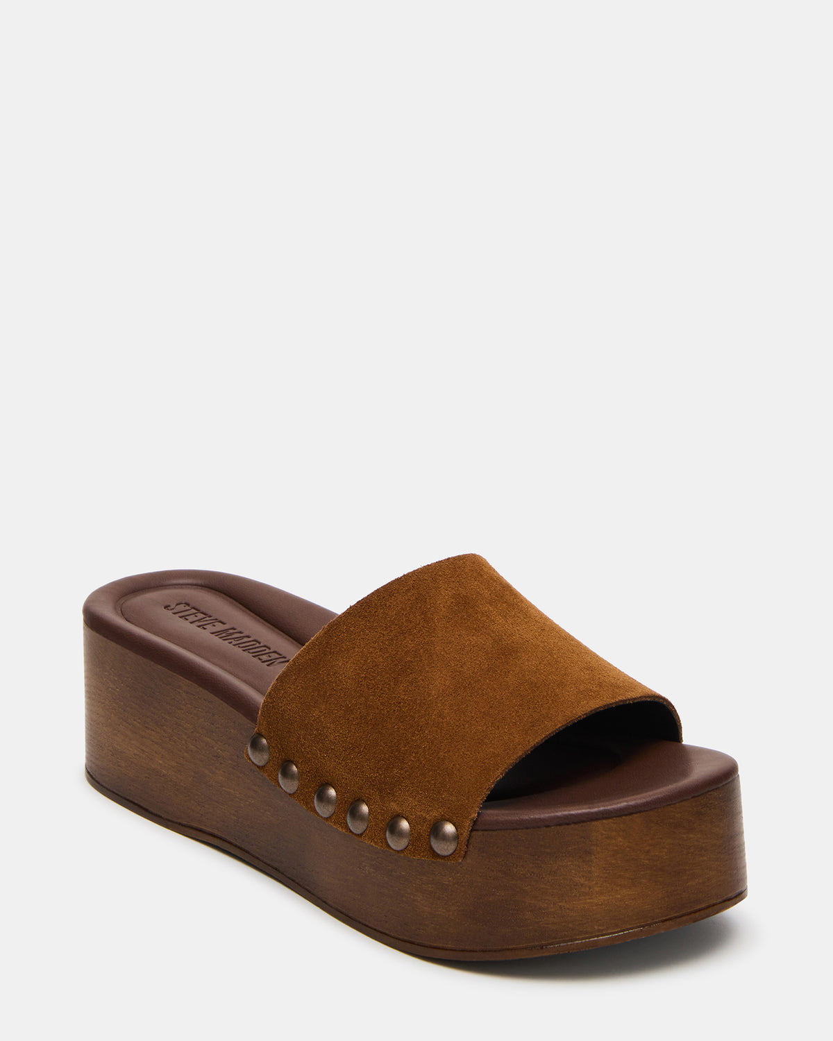 CONGA Tan Suede Platform Wood Bottom Slide Women's Sandal | Steve Madden