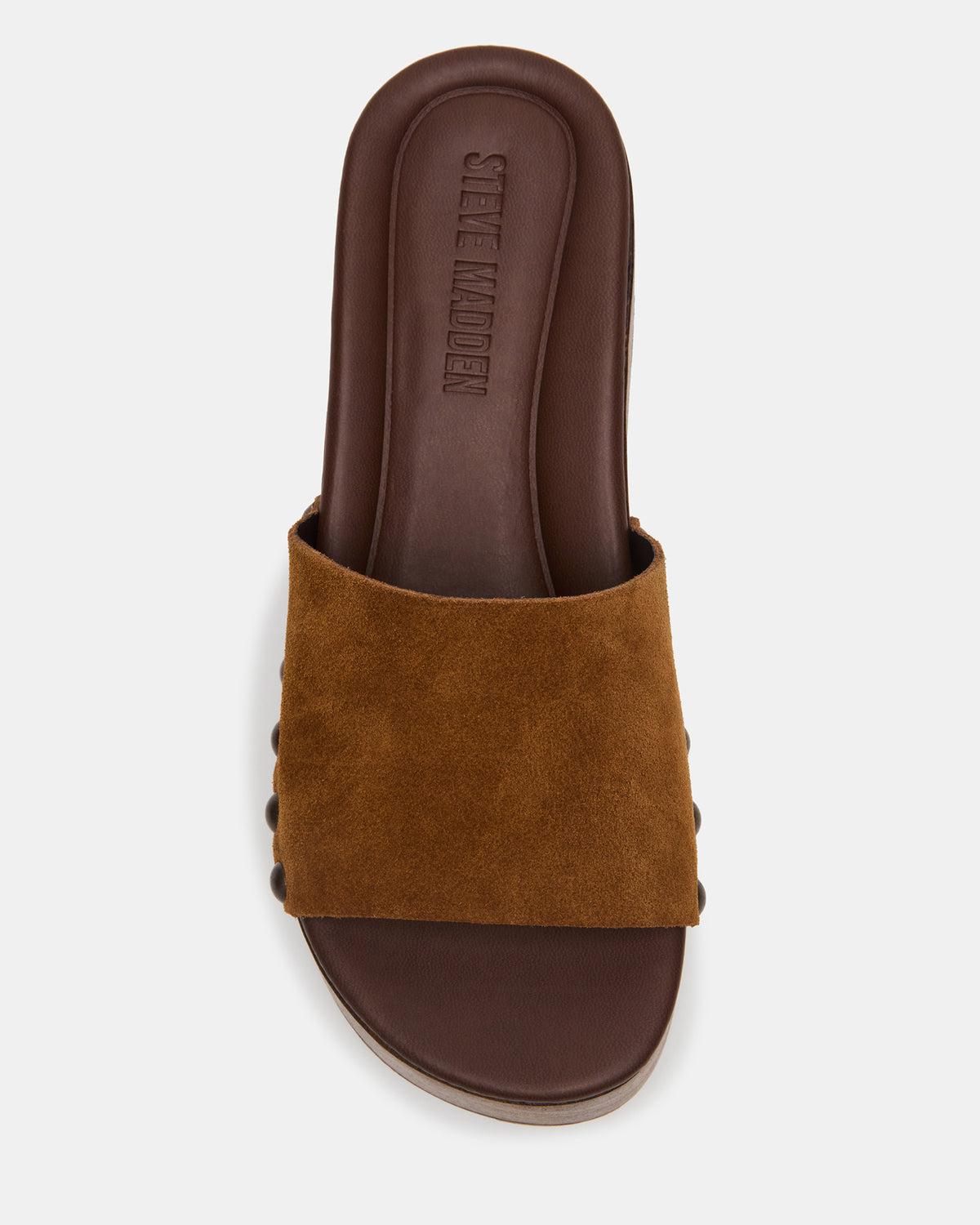 CONGA Tan Suede Platform Wood Bottom Slide Women's Sandal | Steve Madden