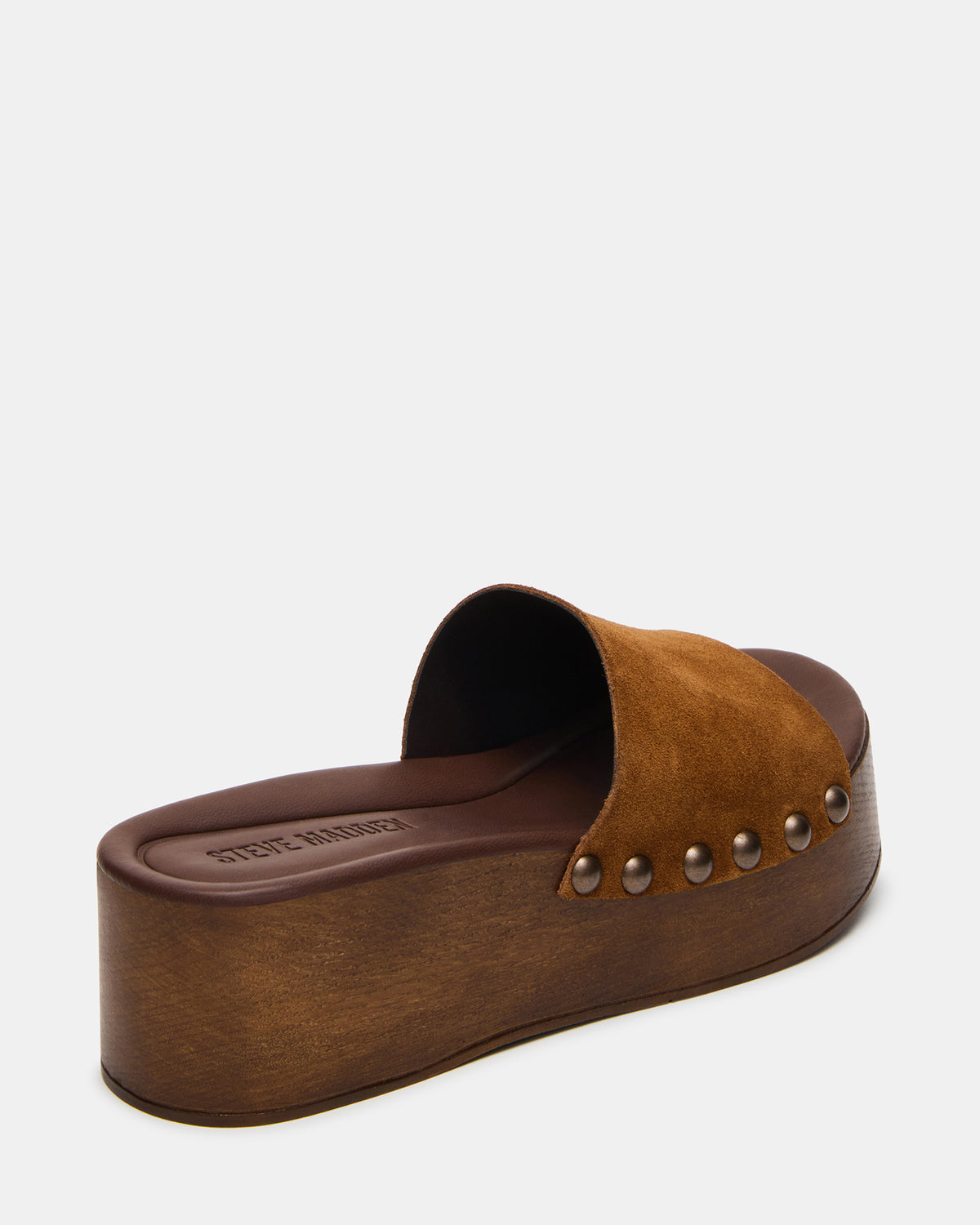CONGA Tan Suede Platform Wood Bottom Slide Women's Sandal | Steve Madden