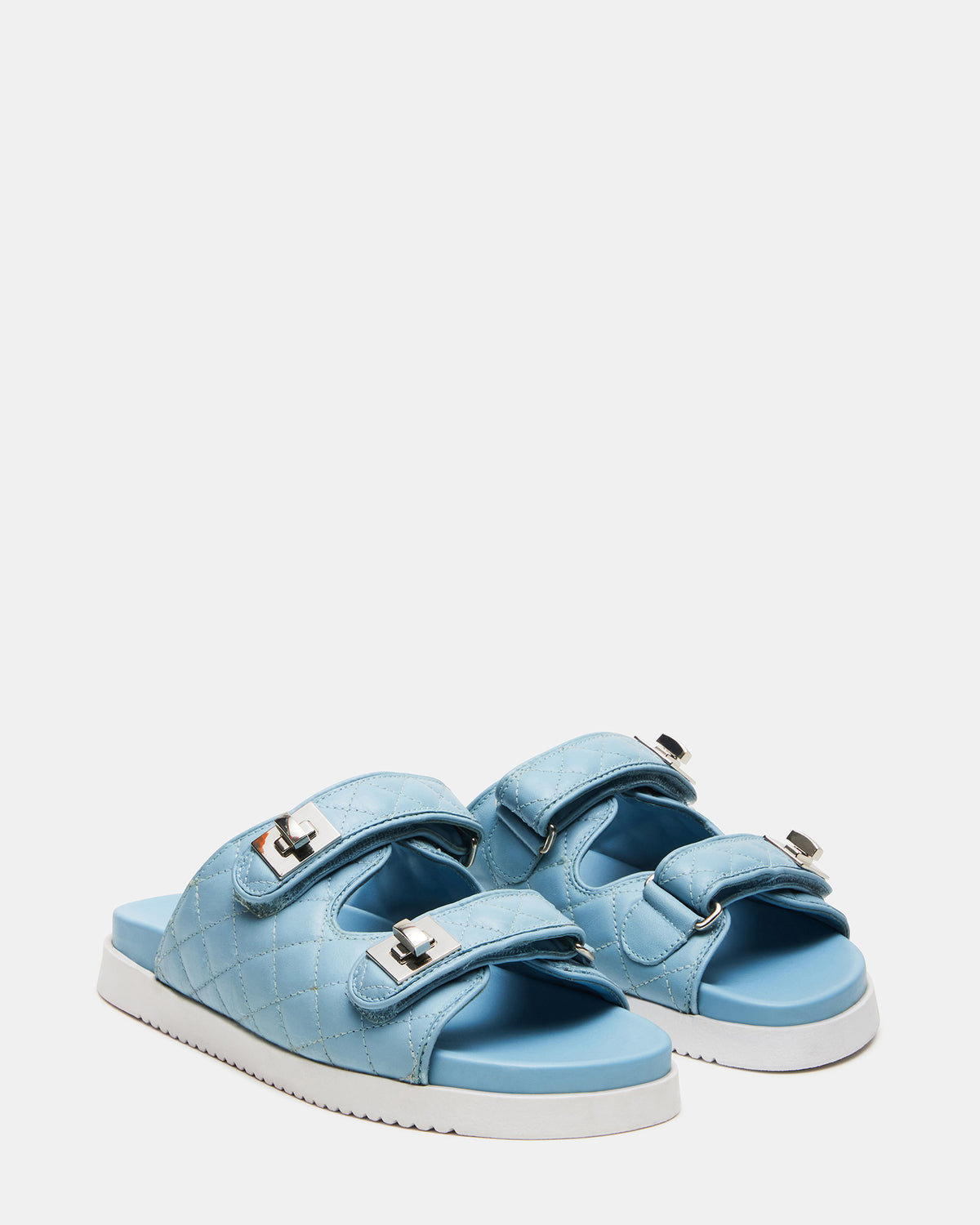 SCHMONA Blue Leather Quilted Slide | Women's Sandals | Steve Madden