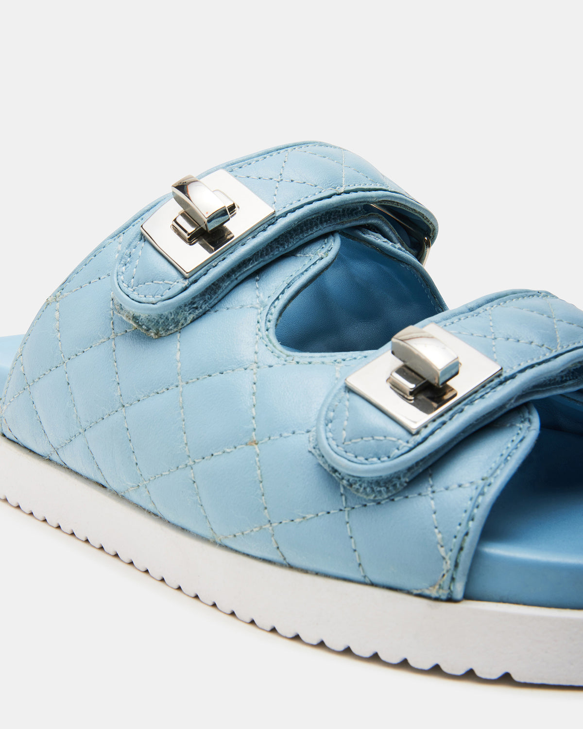 SCHMONA Blue Leather Quilted Slide | Women's Sandals | Steve Madden