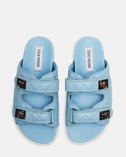 SCHMONA Blue Leather Quilted Slide | Women's Sandals | Steve Madden
