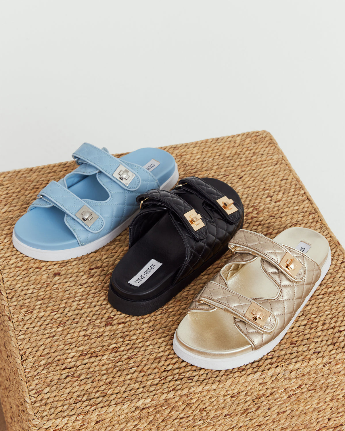 SCHMONA Blue Leather Quilted Slide | Women's Sandals | Steve Madden