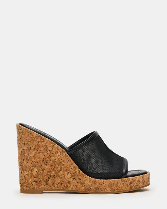 CRUZ Black Square-Toe Platform Mesh Wedge Mule Women's Sandal | Steve Madden