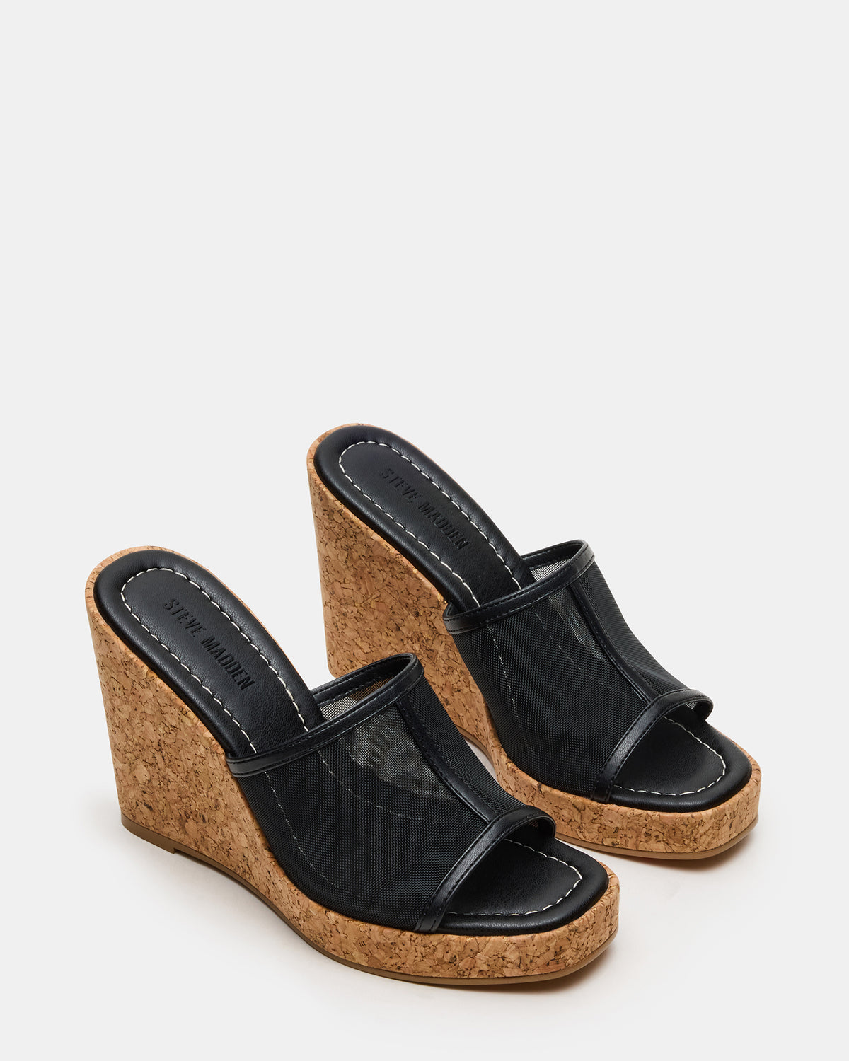 CRUZ Black Square-Toe Platform Mesh Wedge Mule Women's Sandal | Steve Madden