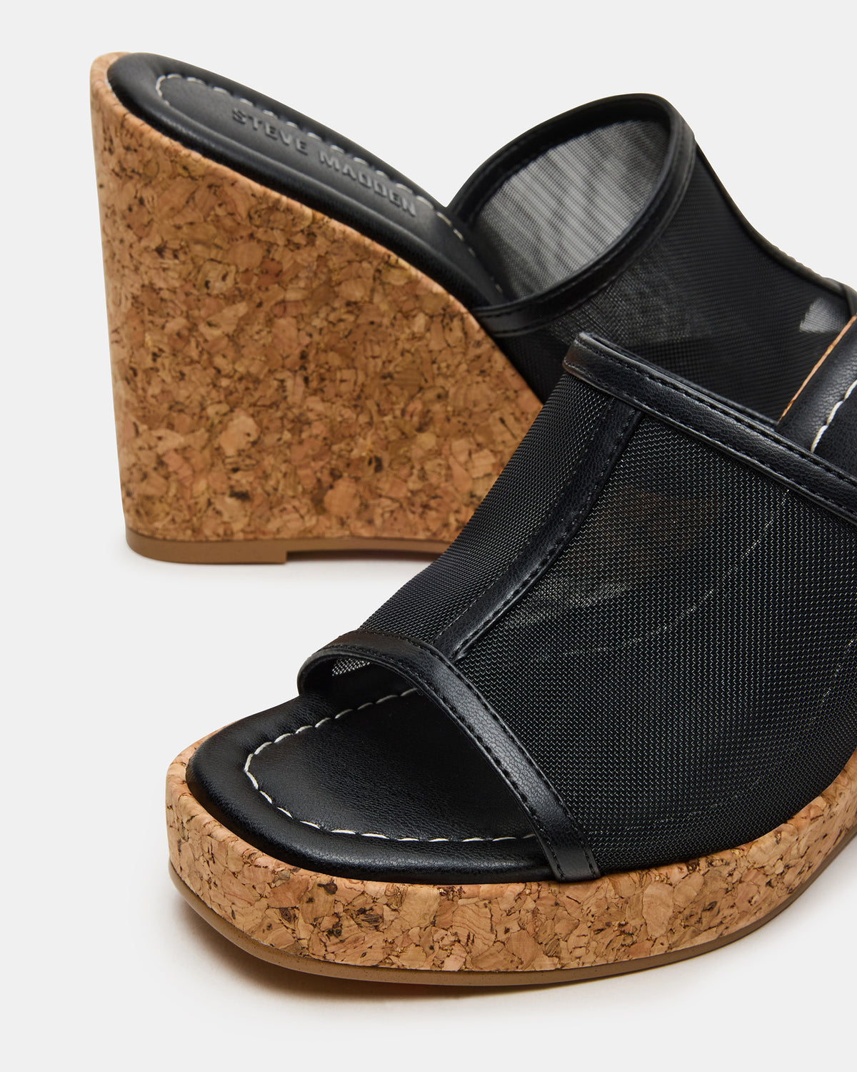 CRUZ Black Square-Toe Platform Mesh Wedge Mule Women's Sandal | Steve Madden