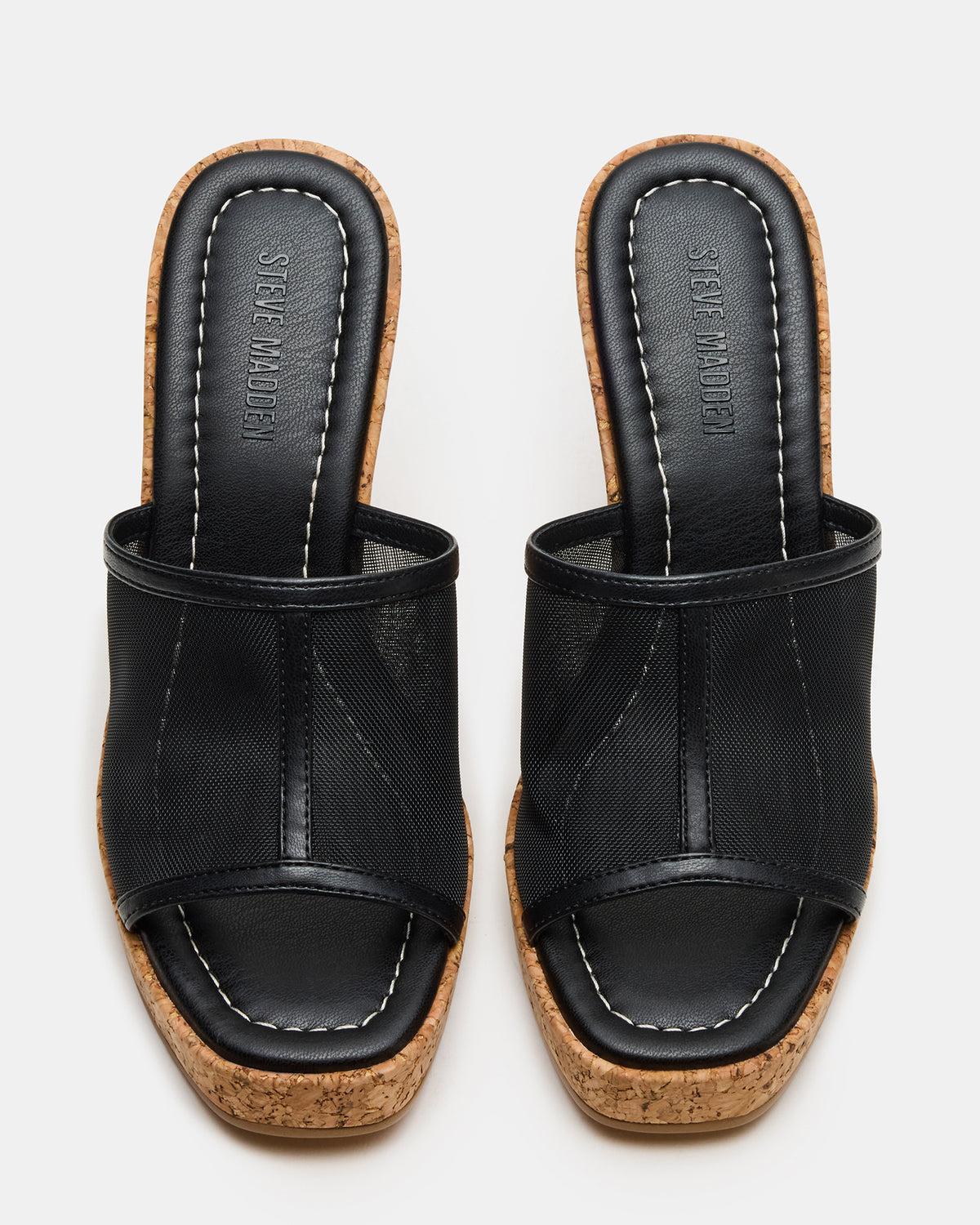 CRUZ Black Square-Toe Platform Mesh Wedge Mule Women's Sandal | Steve Madden