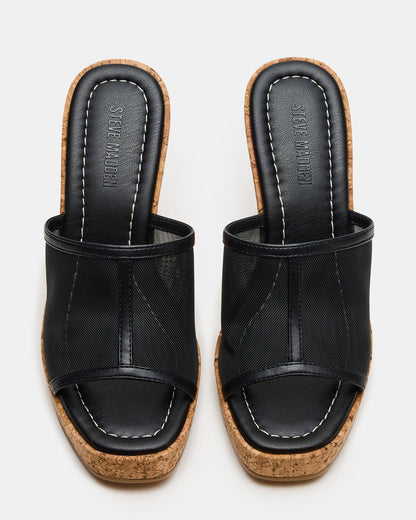 CRUZ Black Square-Toe Platform Mesh Wedge Mule Women's Sandal | Steve Madden