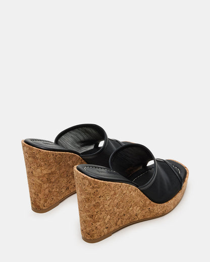 CRUZ Black Square-Toe Platform Mesh Wedge Mule Women's Sandal | Steve Madden