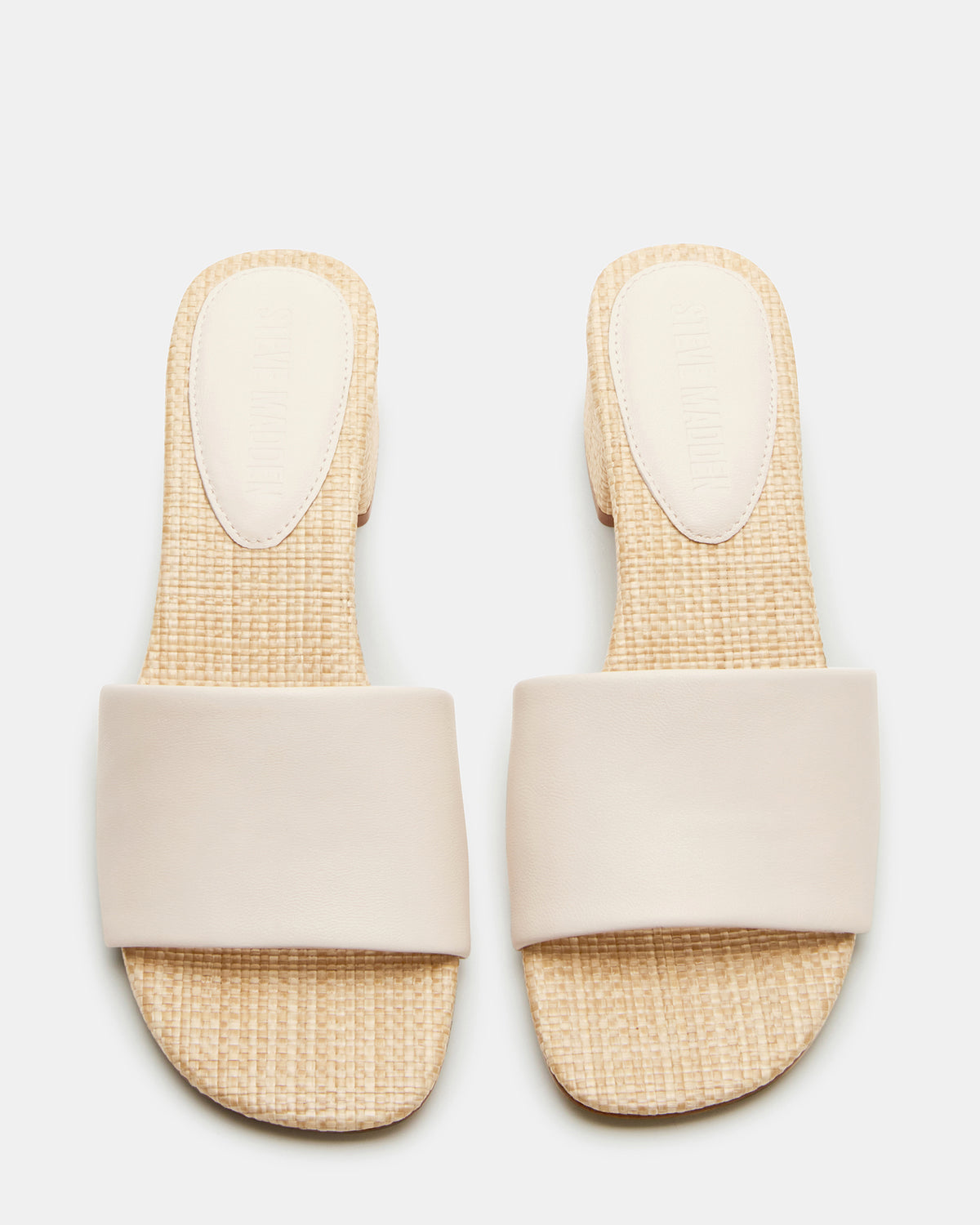 HAILEE Bone Leather Women's Square-Toe Raffia Block Heel Mule Sandal | Steve Madden