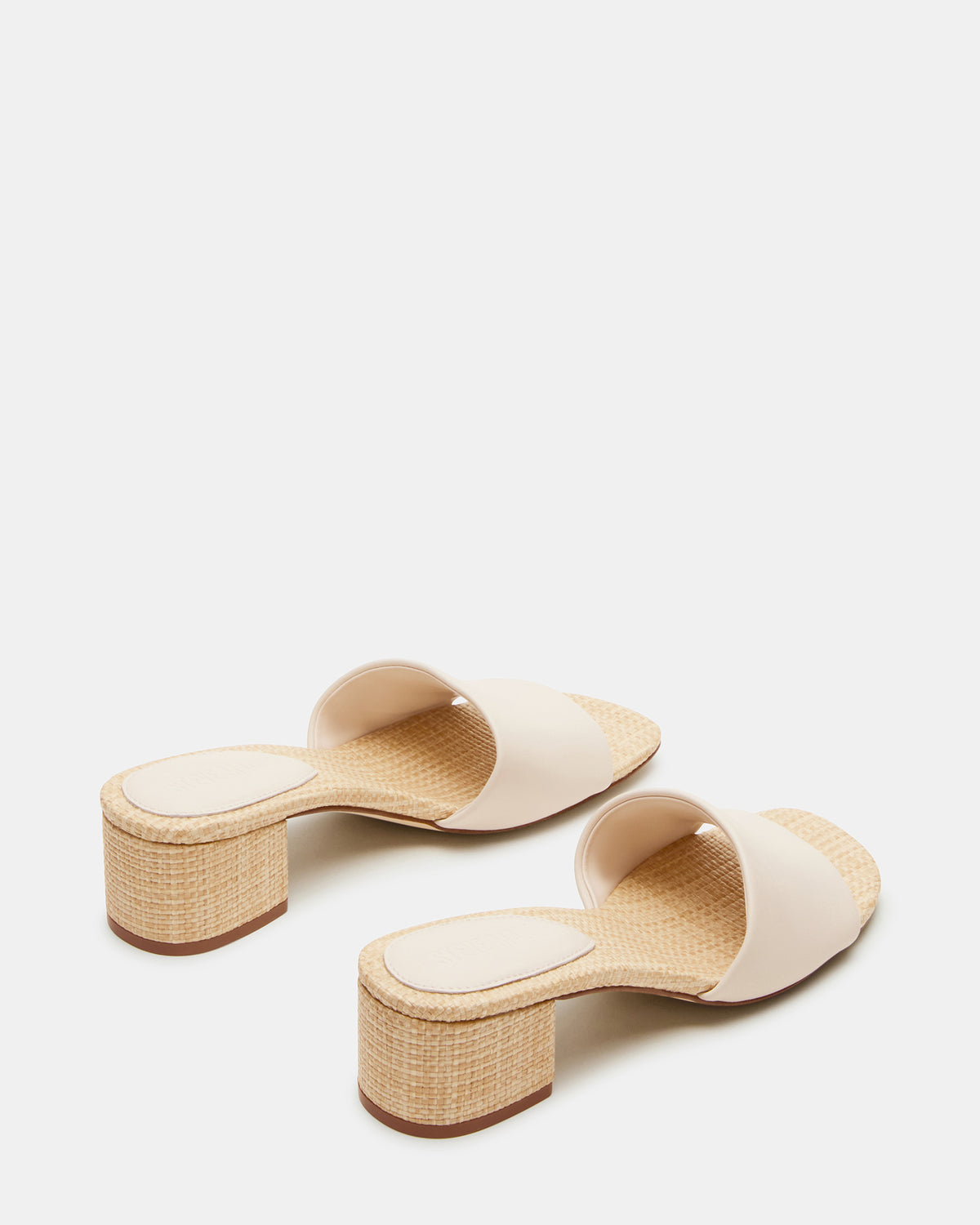 HAILEE Bone Leather Women's Square-Toe Raffia Block Heel Mule Sandal | Steve Madden